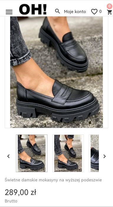 Mokasyny na wysokiej podeszwie czarne RUSIN 40