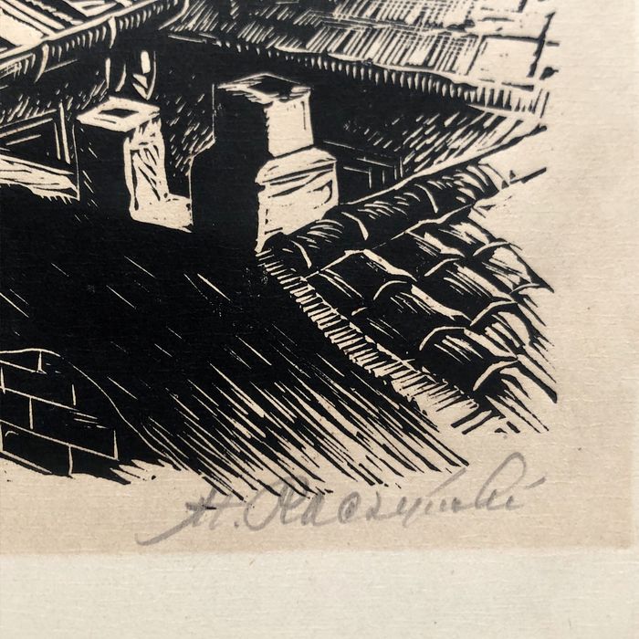 Drzeworyt grafika obraz Warszawa Stare Miasto Stanisław Raczyński