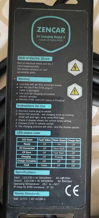 Carregador domestico EV Charging Model 2 ZENCAR