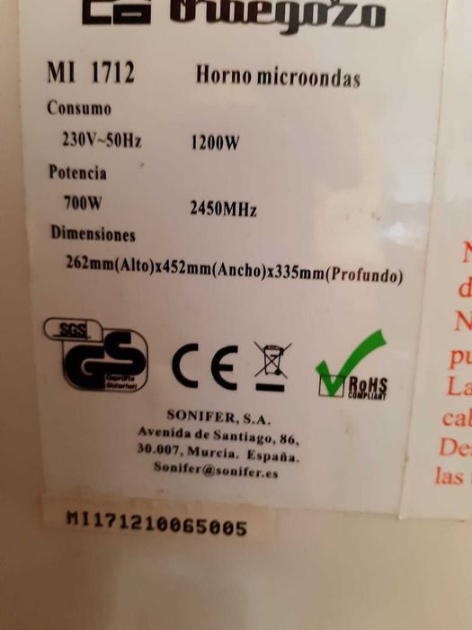 MicroOndas Obregozo MI 1712