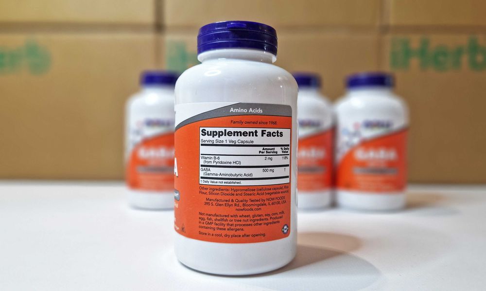 Gaba Now Foods (ГАМК) 500 мг і 750 мг, 100 та 200 капсул, iHerb