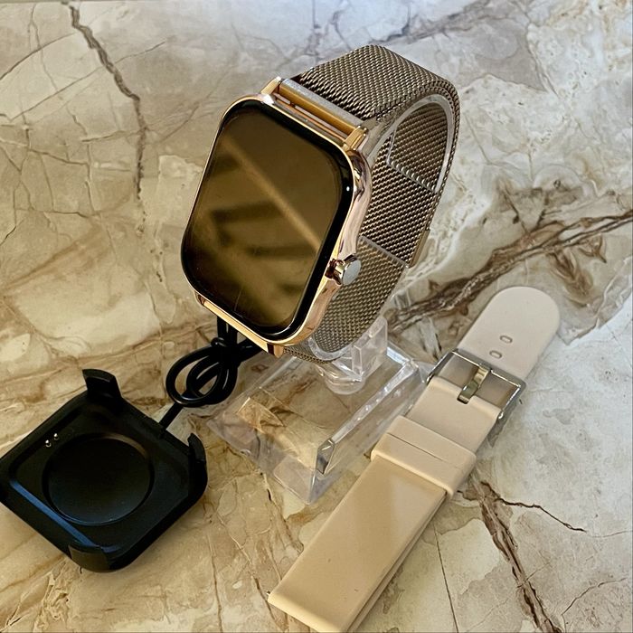 Smartwatch nowy design prostokątny złoty rozmowy kobieta Bluetooth Call sport ciśnienie