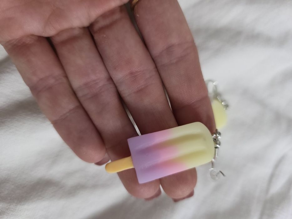Śmieszne kolorowe kolczyko lody srebrne kolczyki  alternative emo