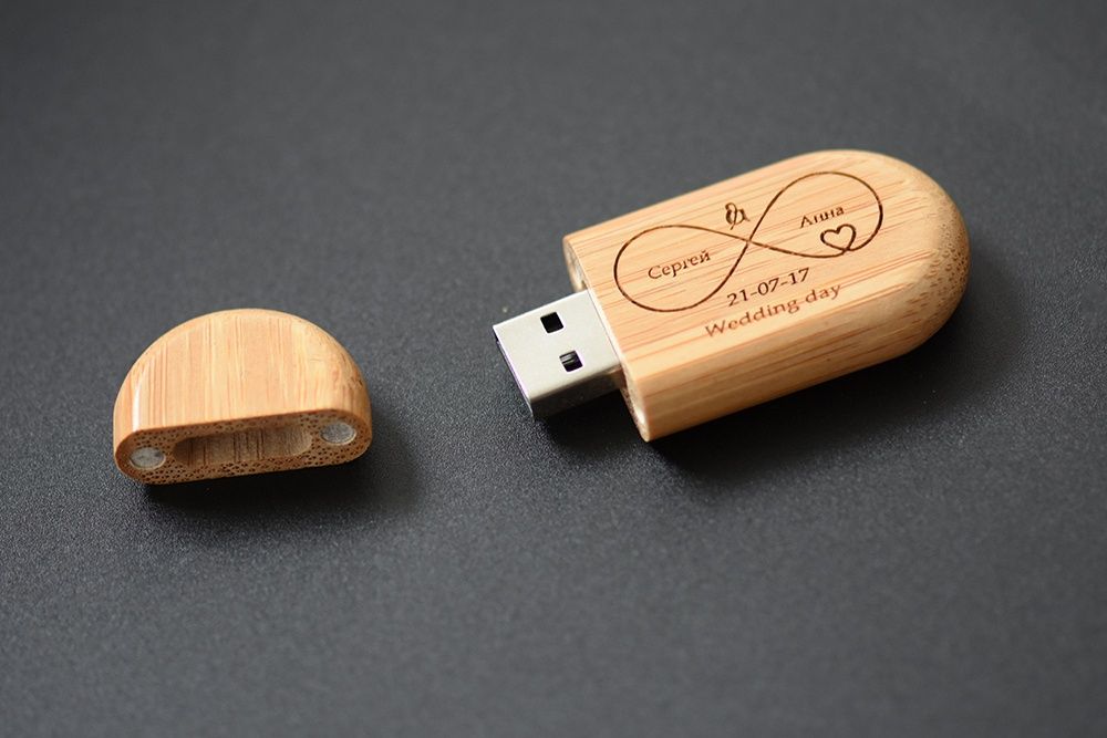 ~Флешка дерев'яна подарункова на 64GB USB 2.0 + OTG перехідник