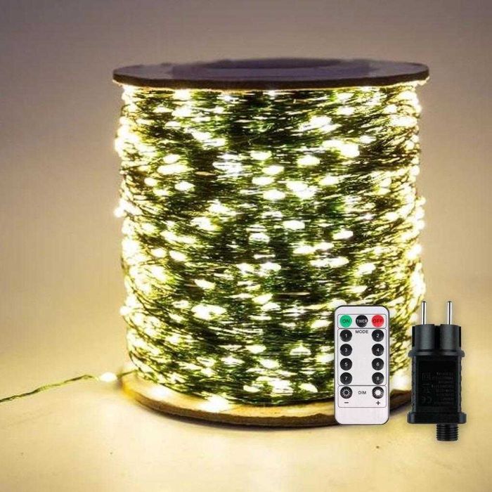 Гірлянда роса нитка 100м, 1000 led зелений провід, пульт, 220В