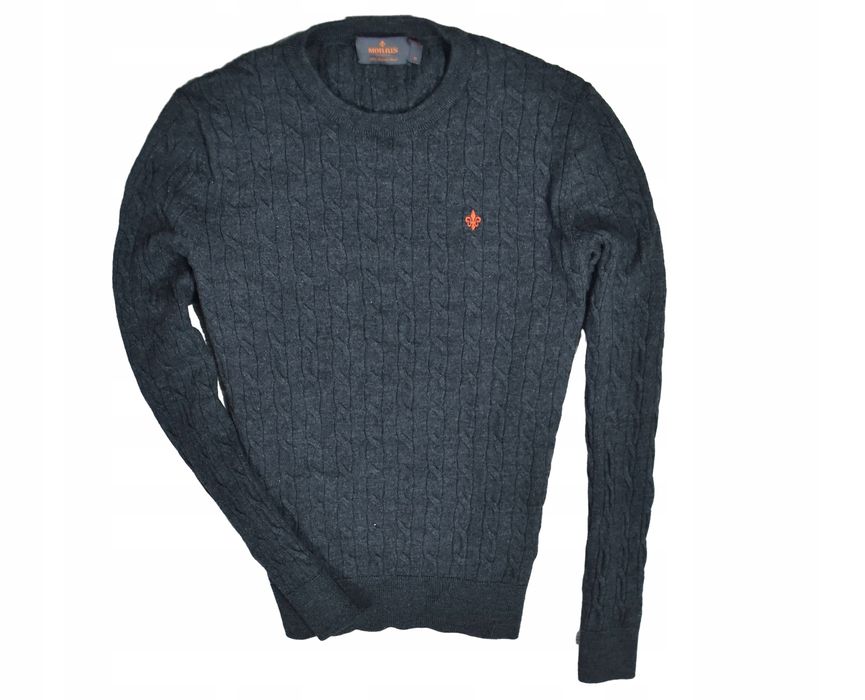 Morris 100% Merino Wool Sweter Męski O Warkoczowym Splocie M