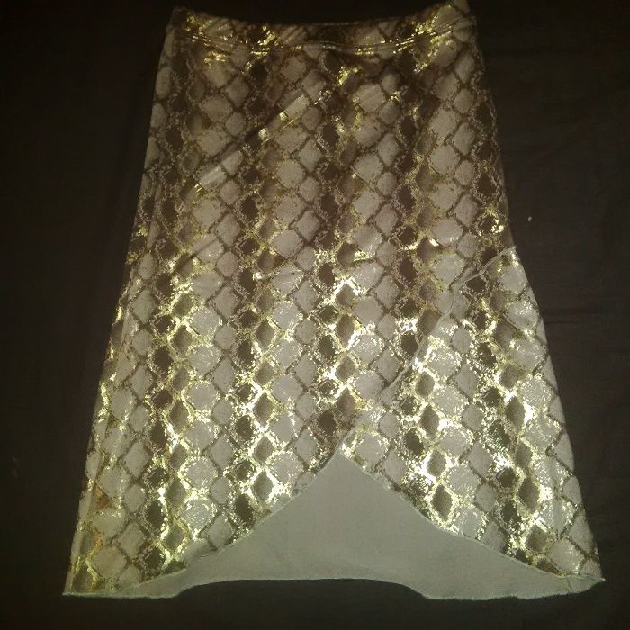 Spódnica złota midi ołówkowa bodycon tuba elastyczna brązowa beżowa