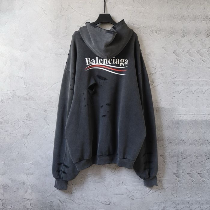 Рванное худи BALENCIAGA оверсайз мужское унисекс оригинал черное