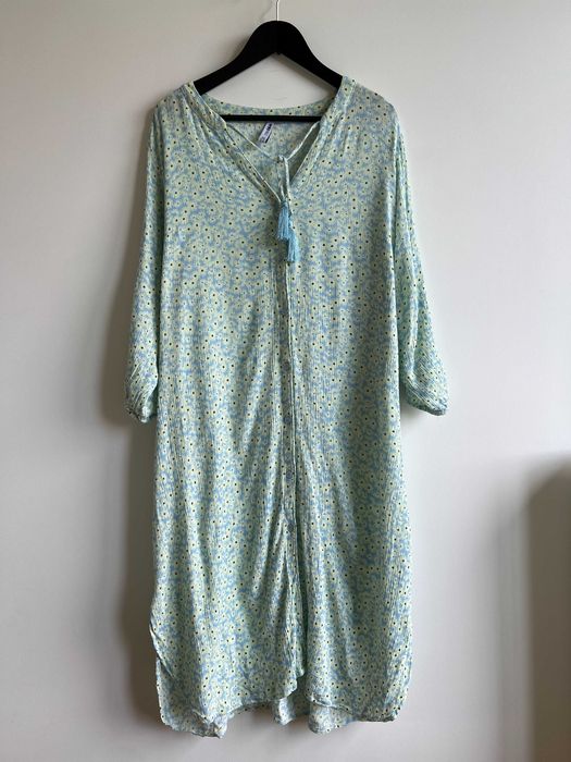 MaxiBlue sukienka damska midi plus size muślin wiskoza kwiaty pastelowa lato długi rękaw 46