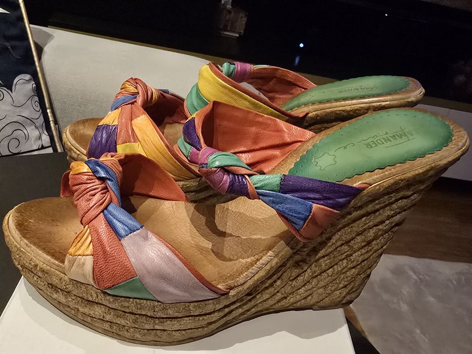 Buty Salamander 39 skóra korek klapki lato szpilki kolorowe ziel pomar