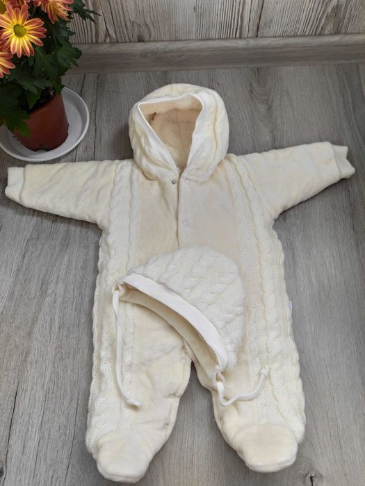 Комбінезон зимовий махровий комбинезон зимний махровый белый + шапка