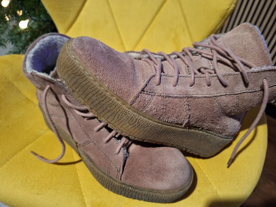 Buty zimowe jesienne różowe Tamaris 38 24cm skóra naturalna kożuszek