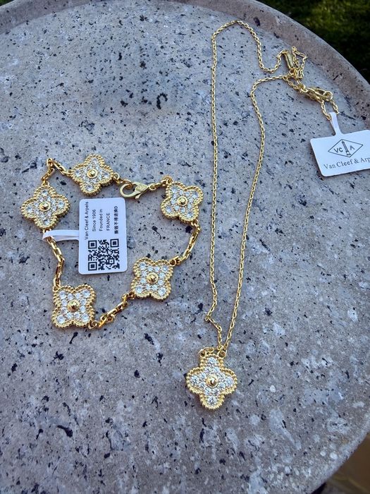 Bransoletka  naszyjnik alhambra vintage cyrkonie zlota van cleef arpels