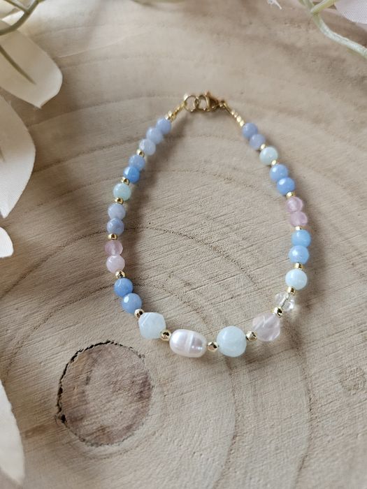 Bransoletka kamienie naturalne Larimar Perła naturalna Kryształ Jadeit