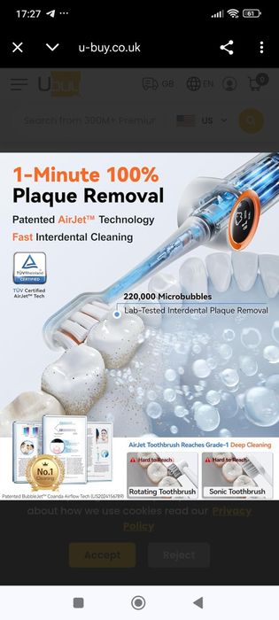 Це електрична зубна щітка RANVOO AirJet PH3.