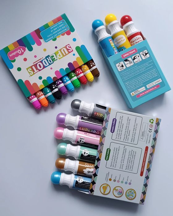 Крапкові маркери 2 види, Фарби, Розмальовки, Пальчикові фарби