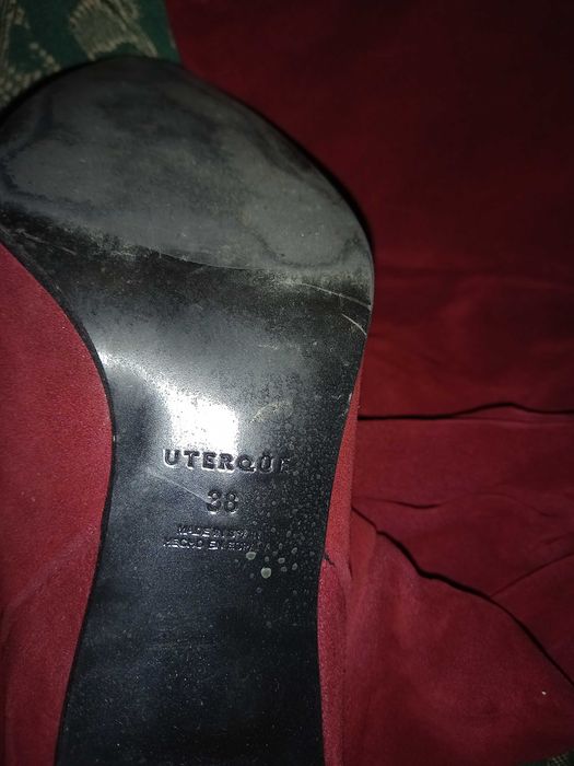 Buty kozaki bordowe z zamszu i skóry