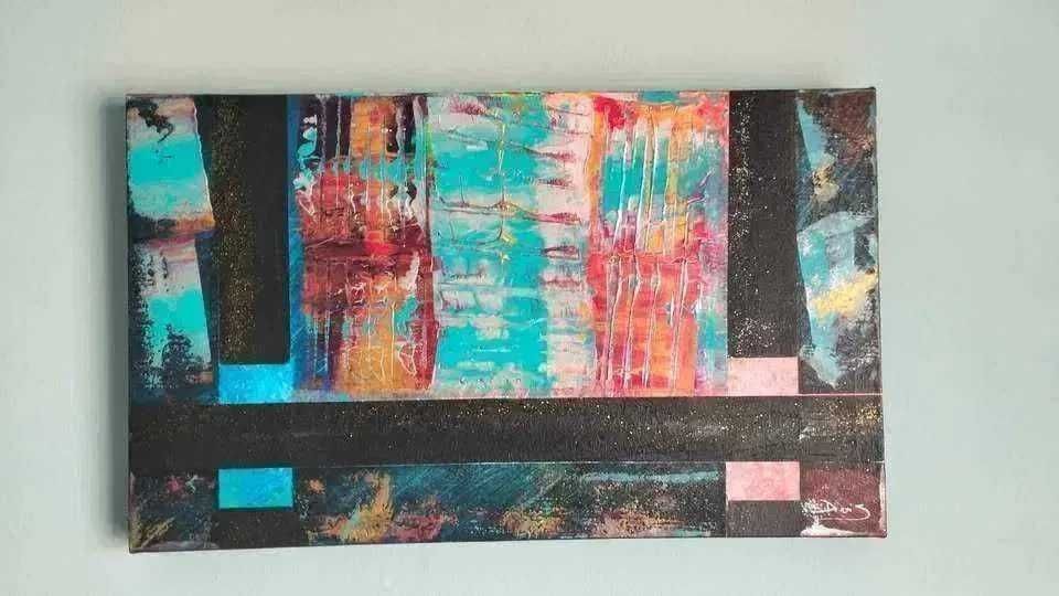 Tela abstracta pintada a acrílico, medidas 50x30cm.