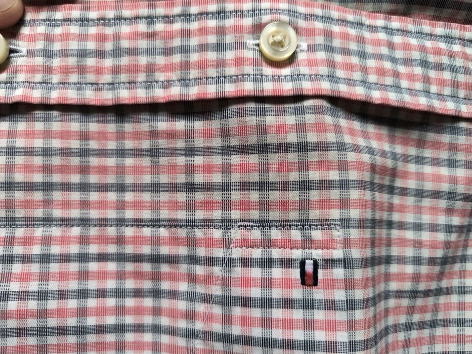 Tommy Hilfiger koszula męska w kratkę M krótki rękaw czerwona biała