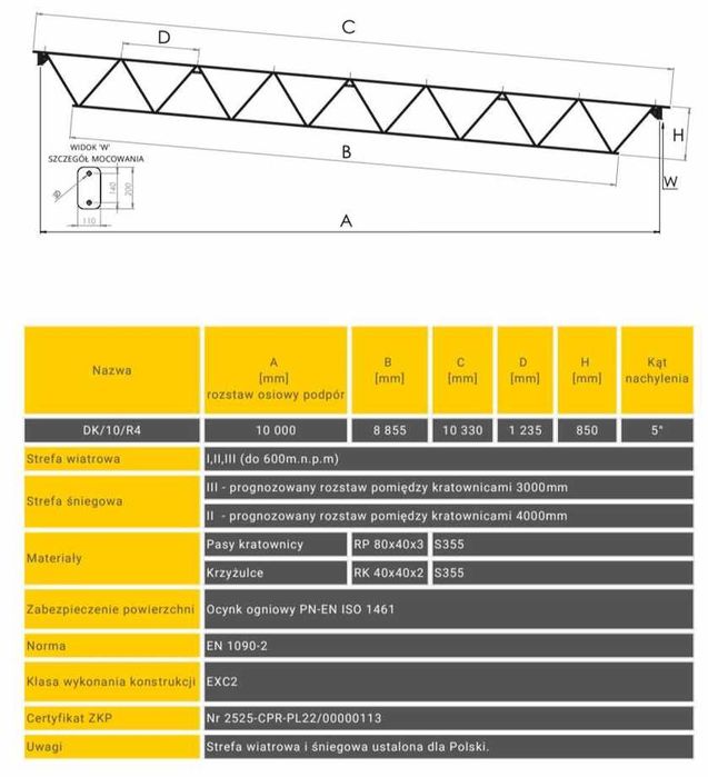 Kratownica dachowa konstrukcja ocynkowana hala wiata garaż  10 m NOWA