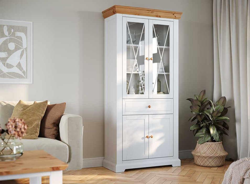 Biała witryna sosnowa | outlet, otarcia, ubicia, taniej o 2200 zł !