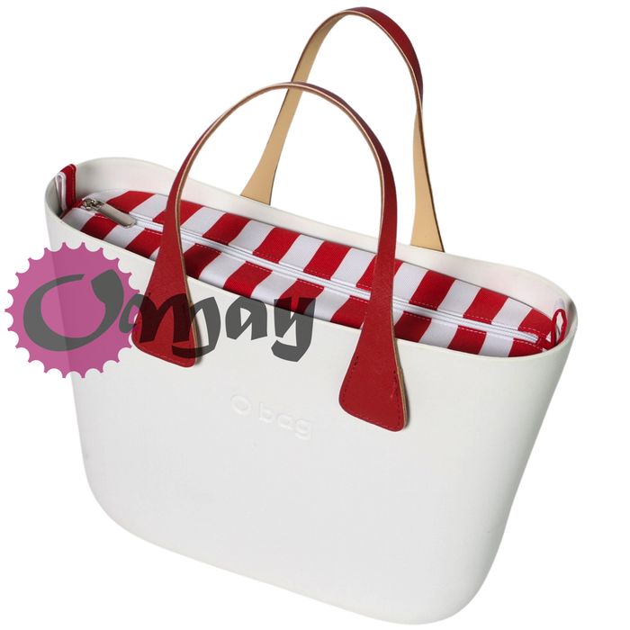 Lekki organizer do OBAG MINI pasy biało-czerwone 2kieszenie wkład OMAY