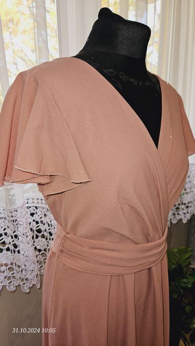 Sukienka balowa weselna rozmiar XL pudrowy róż długa maxi