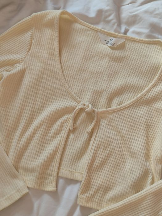 Кардиган H&M лимонний віскоза XS-S-M укорочений з зав'язками