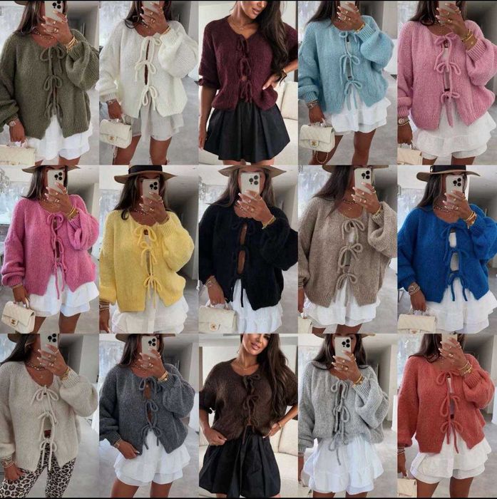 Sweter z wiazaniem-lana moher