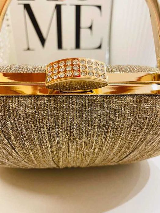 Torebka wizytowa kopertówka złota brokatowa na łańcuszku wesele