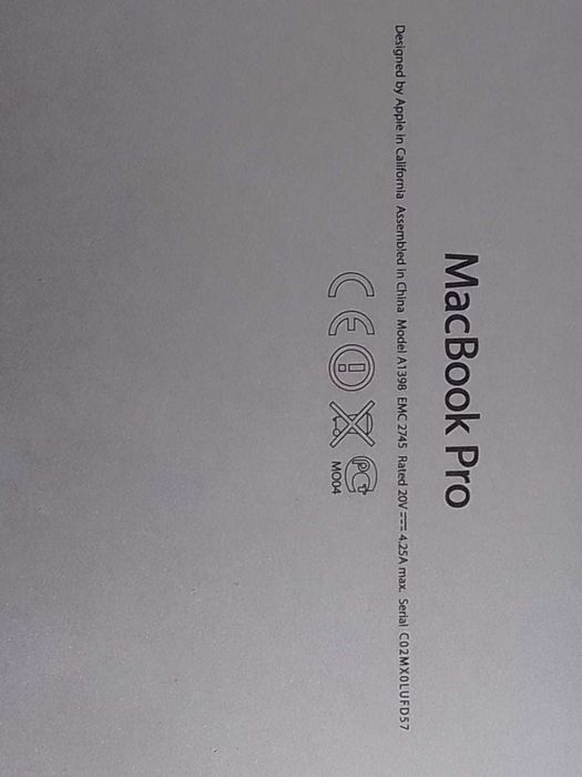 MacBook PRO 15,4  2,3GHZ i7 16Gb RAM  SSD 500Gb 2013