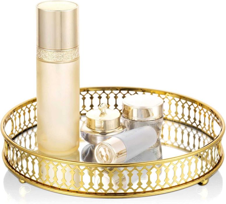 Nowa taca okrągła / toaletka / dekoracja / patera / tacka złota !3685!