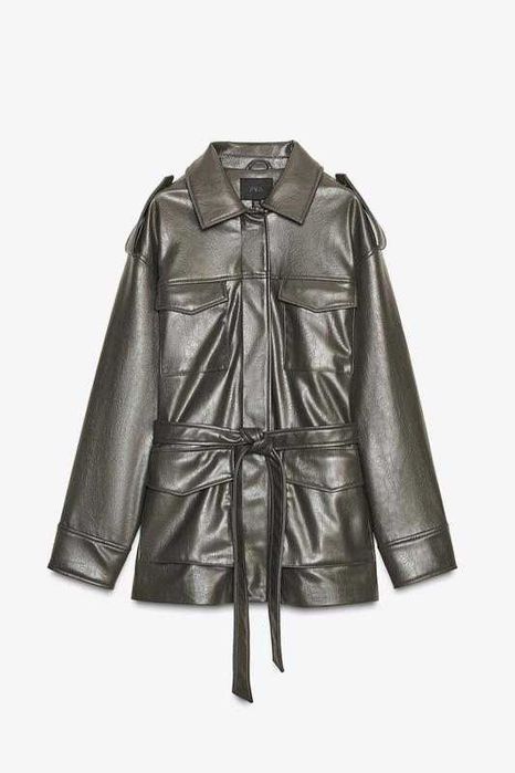 Куртка тренч zara м деми эко кожа темно-зеленая
