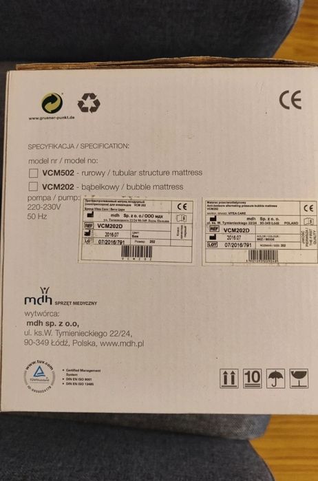 Materac przeciwodleżynowy Vitea Care VCM202D – NOWY