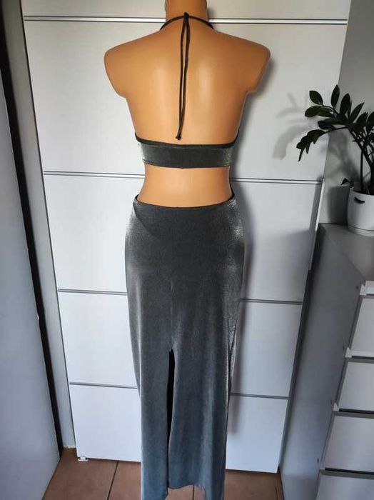 Down Stretton r S metaliczna sukienka Karnawał Wesele Studniówka