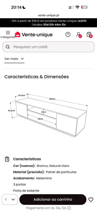 Móvel de TV com 3 portas e 1 nicho branco e natural