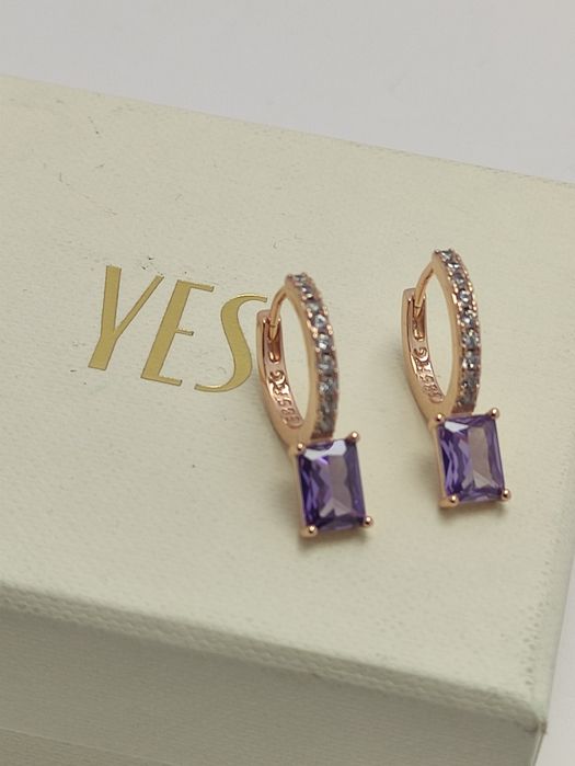 Kolczyki pozłacane 585 z fioletową cyrkonią