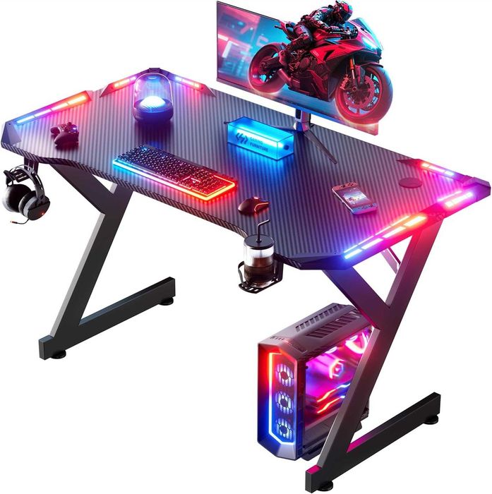 Nowe biurko gamingowe / 100x60cm / komputerowe / LED / carbon / W577!