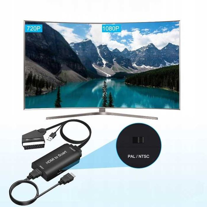 TLsiwio Przejściówka konwerter HDMI na Scart 1080P kabel HDMI