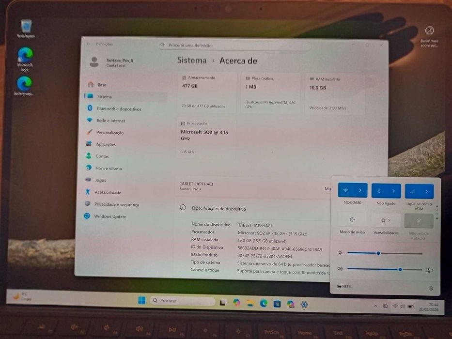 Surface Pro X SQ2 13" 16GB RAM 512GB 5G SIM Promoção