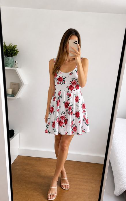 H&M krotka biala sukienka w roze XS/34