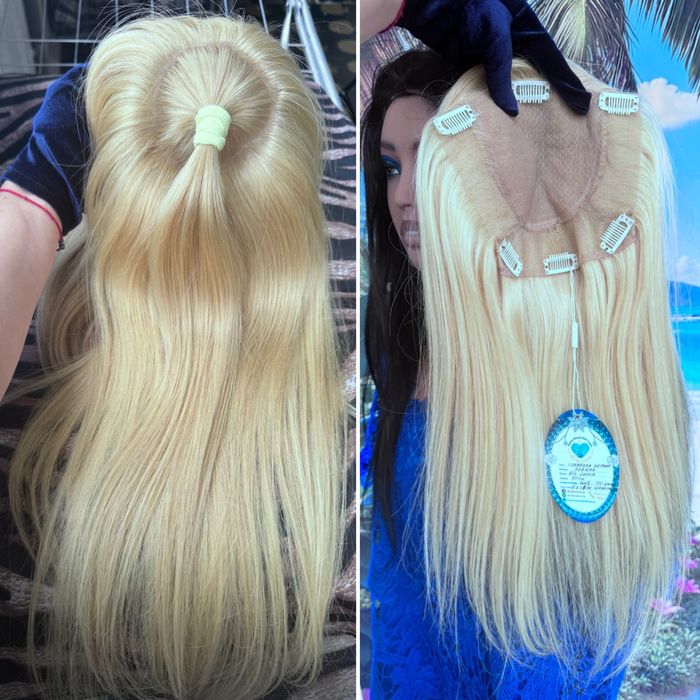 Натуральная накладка полная система шёлк кожа блонд волосы 50см 110 гр