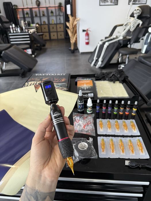 Kit Tattoo COMPLETO Máquina Pen Sem fios / Pele Treino etc