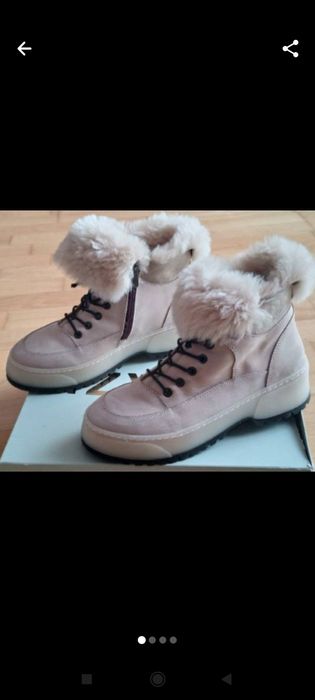 Buty damskie zimowe skóra naturalna, kożuszek.