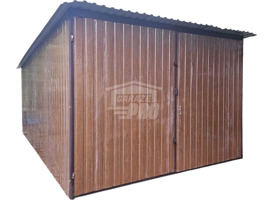 Garaż blaszany 3x4 Brama-drewnopodobny Dach spad w tył  GP576