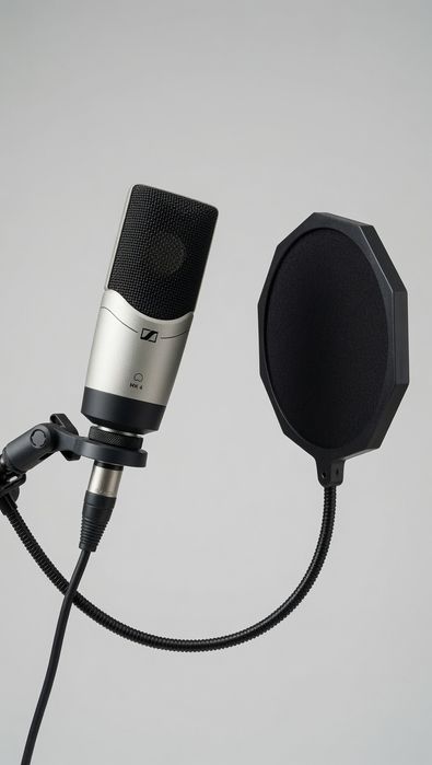Microfone voice-over Sennheiser MKH 416-P48U3 (Shotgun Condenser) e Suporte para partituras / Script (Music Stand)