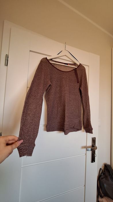 Sweter damski Only brązowy z kokardką dekolt łódka M SUPER STAN