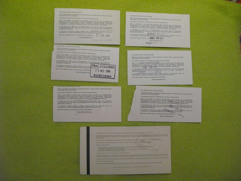 Bilhetes antigos de concertos para Colecionadores