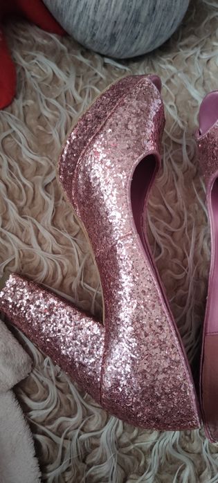 Buty różowe z brokatem karnawał  na słupku 38 H&M