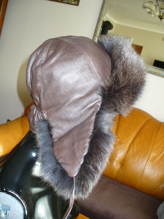 %_MARCO GIANOTTI_czapka_papacha_uszatka_pilotka_LIS+skóra nat.-brązowa